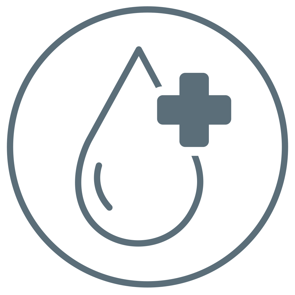 Waterdruppel met een medisch kruis dat aangeeft dat de hydraterende factor is goedgekeurd voor dermatologisch gebruik.