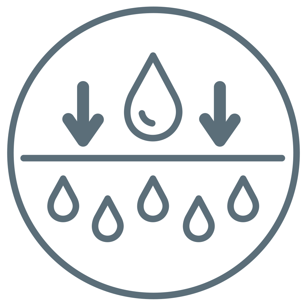 Twee druppeltjes water raken de huid om te laten zien dat dit product de huid hydrateert.